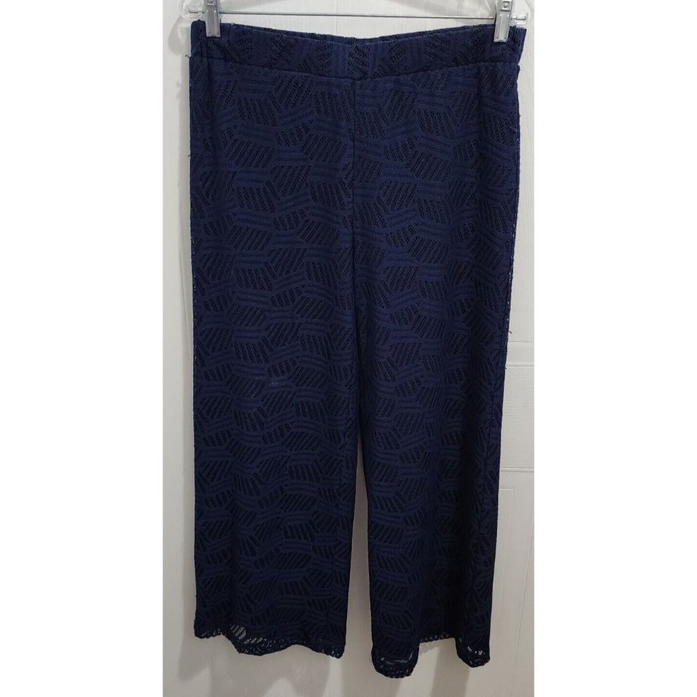 CHICO'S Women's Dania Pull On Palazzo Pants Lace Overlay Lined Blue Size 0.5 (6)